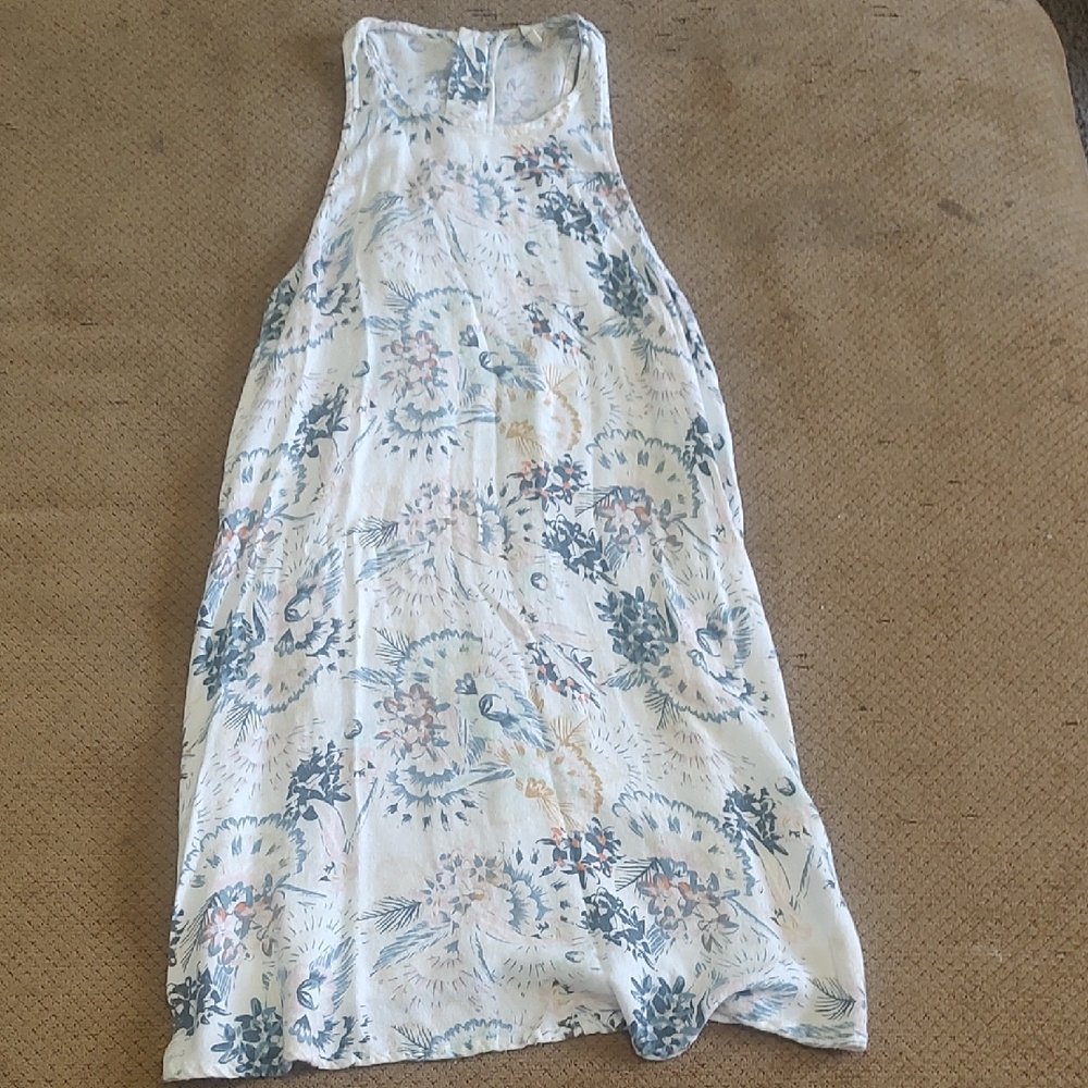 Roxy Floral High Low Dress - White and Blue